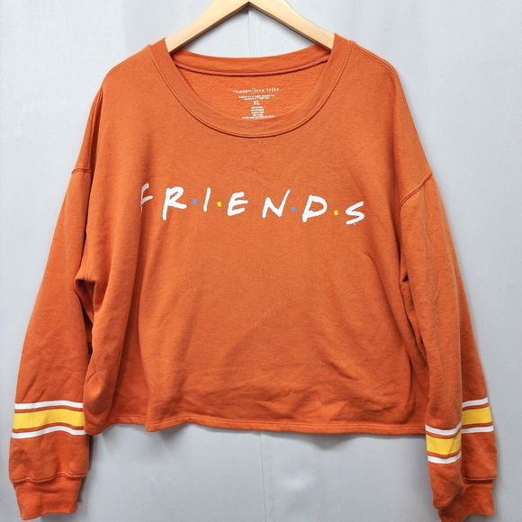 🧡 FRIENDS Love Tribe Sweatshirt Womens XLARGE Sporty Cropped Orange Fall Coffee - Picture 2 of 9